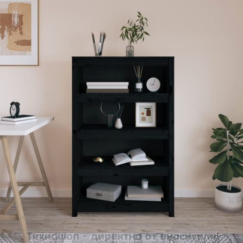 Библиотека, черна, 80x35x126 см, бор масив