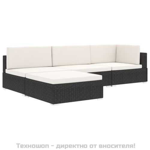 Модулна табуретка с възглавница, 1 бр, полиратан, черна