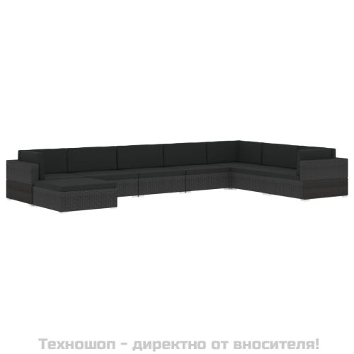 Модулна табуретка с възглавница, 1 бр, полиратан, черна