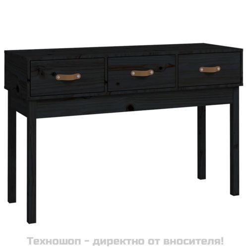 Конзолна маса черно 114x40x75 см борово дърво масив