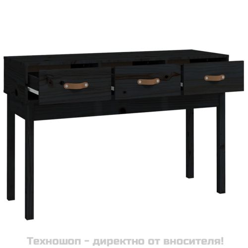 Конзолна маса черно 114x40x75 см борово дърво масив