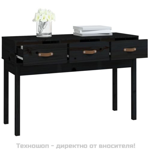 Конзолна маса черно 114x40x75 см борово дърво масив