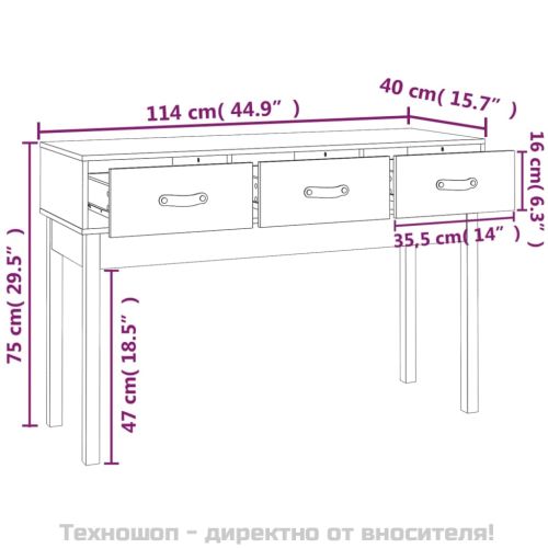 Конзолна маса черно 114x40x75 см борово дърво масив