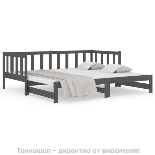 Разтегателна кушетка, сива, борово дърво масив, 2x(90x190) см