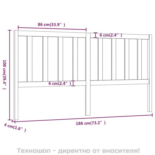 Горна табла за легло, меденокафява, 186x4x100 см, бор масив