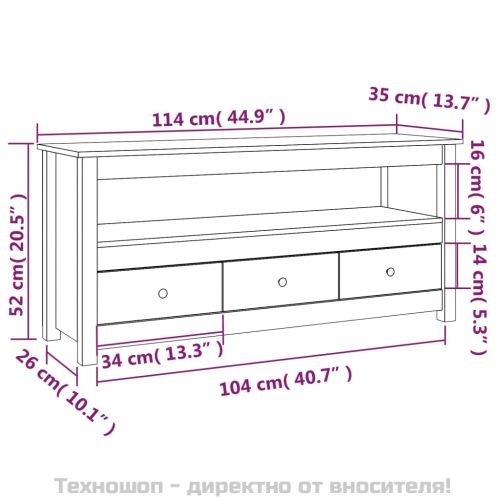 ТВ шкаф, черен, 114x35x52 см, бор масив
