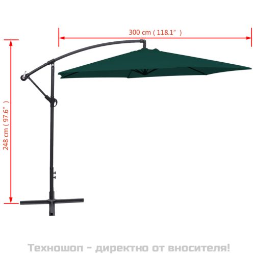 Конзолен градински чадър 3 м зелен