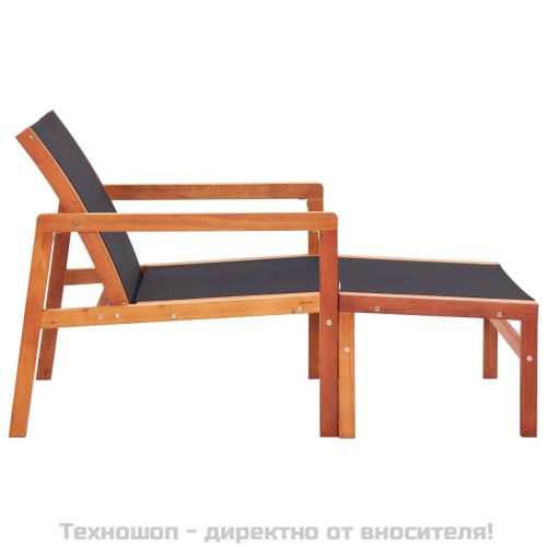 Градински стол с подложка за крака, евкалипт масив и textilene
