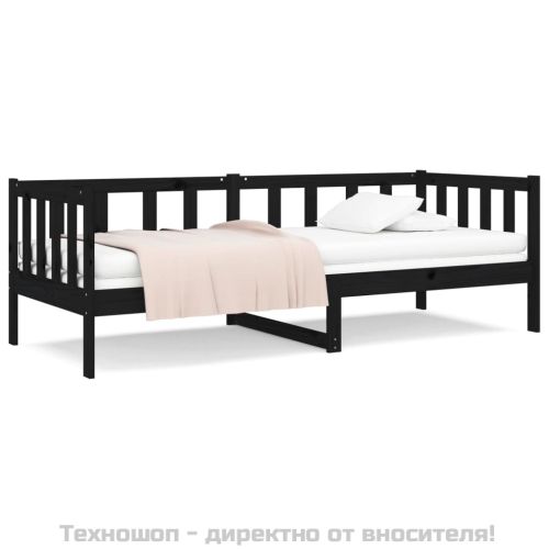 Дневно легло, черно, 90x190 см, борово дърво масив