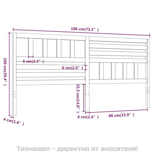 Горна табла за легло, черна, 186x4x100 см, бор масив