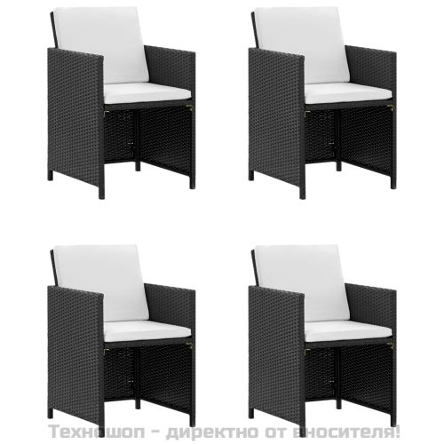 Градински комплект с възглавници, 5 части, черен полиратан