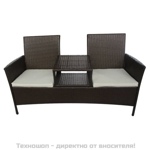 Градинска мека мебел с маса за чай, кафяв полиратан