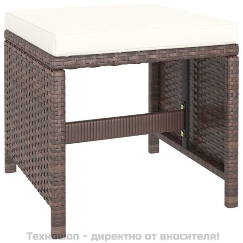 Градински комплект с възглавници, 6 части, кафяв полиратан