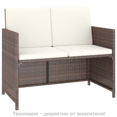 Градински комплект с възглавници, 6 части, кафяв полиратан