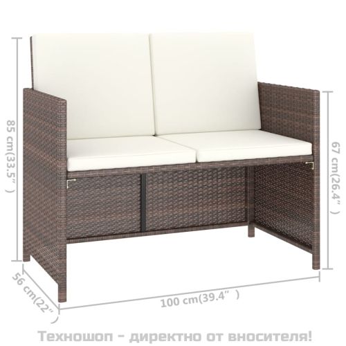 Градински комплект с възглавници, 6 части, кафяв полиратан