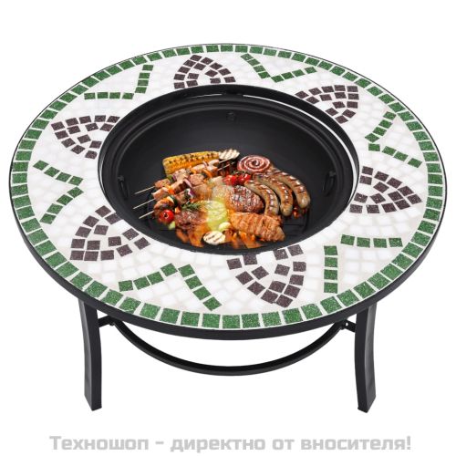 Мозаечна маса с огнище, зелена, 68 см, керамика
