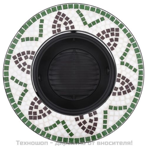 Мозаечна маса с огнище, зелена, 68 см, керамика