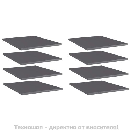 Рафтове, 8 бр, сив гланц, 40x50x1,5 см, инженерно дърво