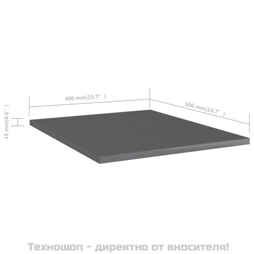 Рафтове, 8 бр, сив гланц, 40x50x1,5 см, инженерно дърво