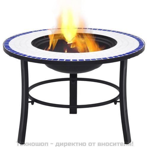 Мозаечна маса с огнище, синьо и бяло, 68 см, керамика