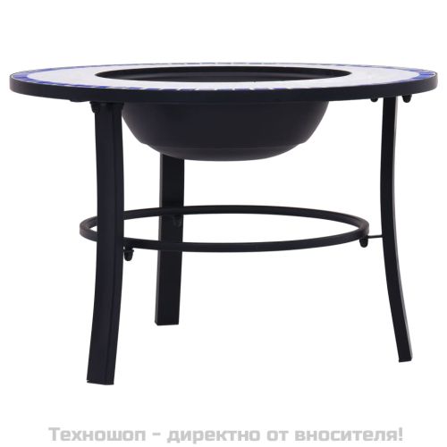 Мозаечна маса с огнище, синьо и бяло, 68 см, керамика