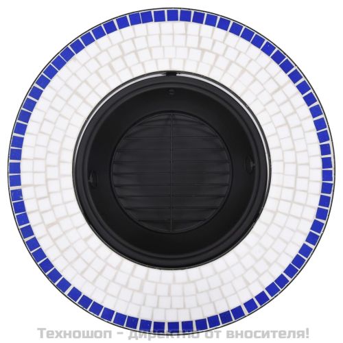 Мозаечна маса с огнище, синьо и бяло, 68 см, керамика