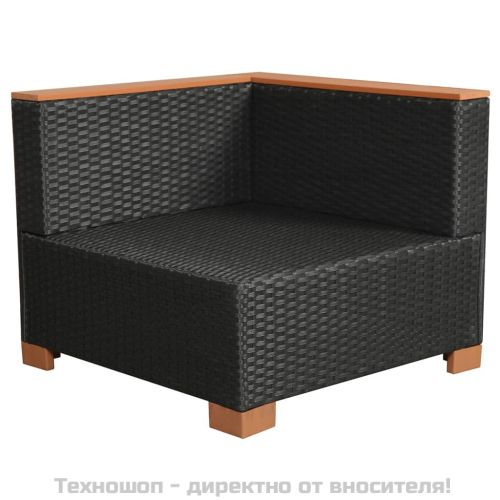 Градински комплект с възглавници, 8 части, черен полиратан