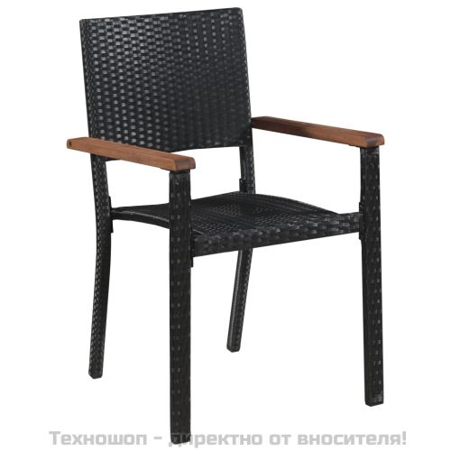 Градински трапезен комплект, 5 части, полиратан и акация, черен