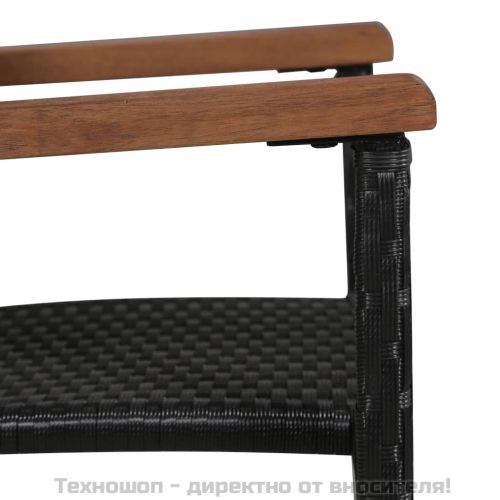 Градински трапезен комплект, 5 части, полиратан и акация, черен