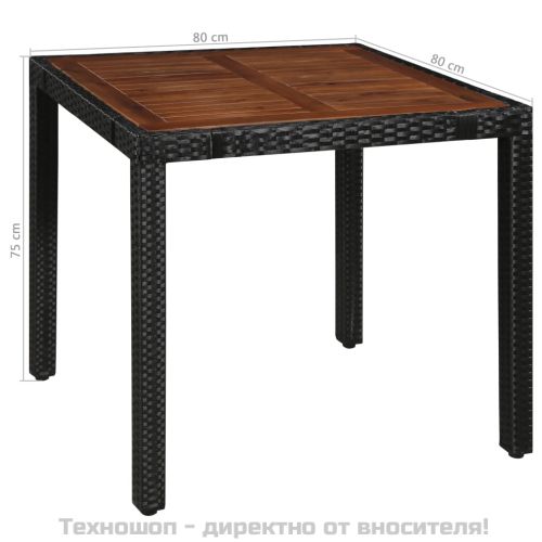 Градински трапезен комплект, 5 части, полиратан и акация, черен