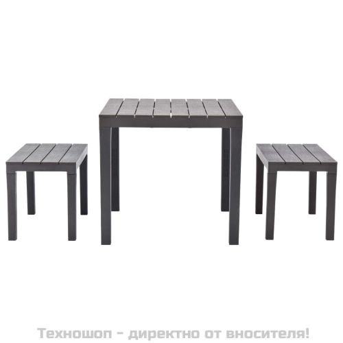 Градинска маса с 2 пейки, пластмаса, кафява