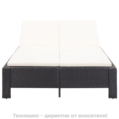 Шезлонг с шалте за двама, черен полиратан