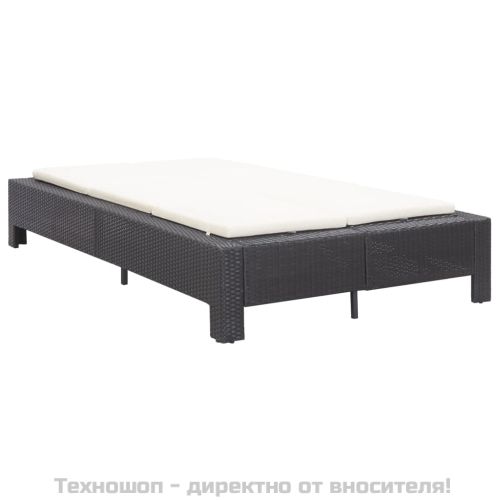 Шезлонг с шалте за двама, черен полиратан