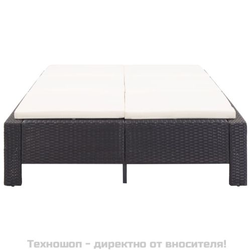 Шезлонг с шалте за двама, черен полиратан