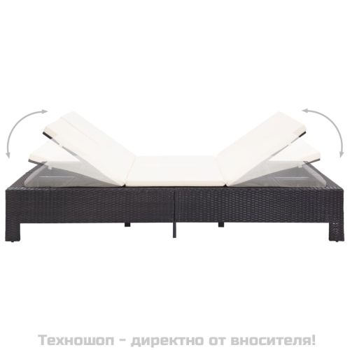 Шезлонг с шалте за двама, черен полиратан