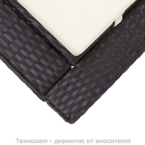 Шезлонг с шалте за двама, черен полиратан