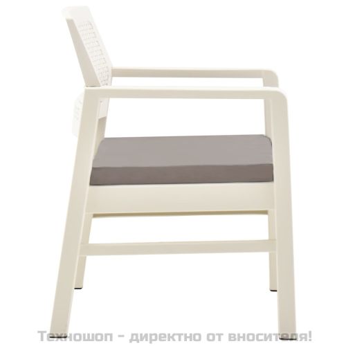 Градински комплект, 3 части, пластмаса, бял