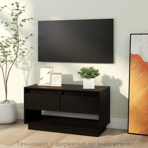 ТВ шкаф, черен, 74x34x40 см, бор масив