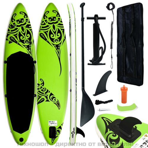 Комплект надуваем стендъп падълборд, 305x76x15 см, зелен