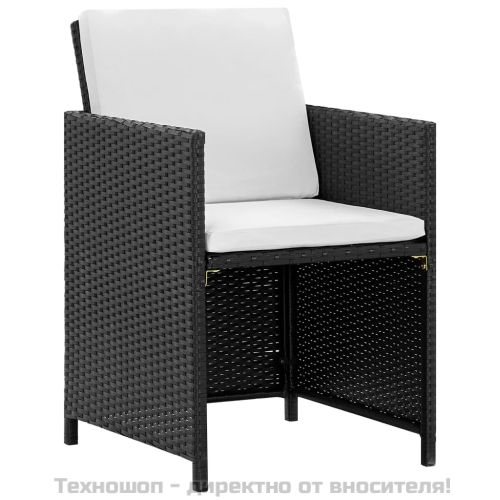 Градински комплект с възглавници, 9 части, черен полиратан