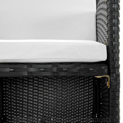 Градински комплект с възглавници, 9 части, черен полиратан