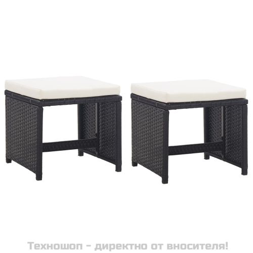 Градински комплект с възглавници, 9 части, черен полиратан