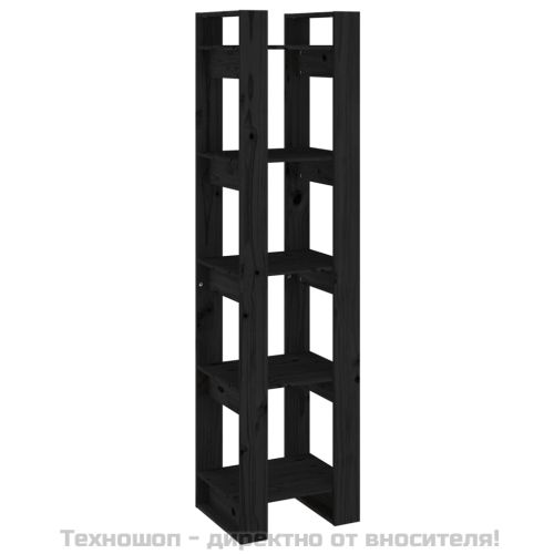 Библиотека/разделител за стая, черна, 41x35x160 см, бор масив