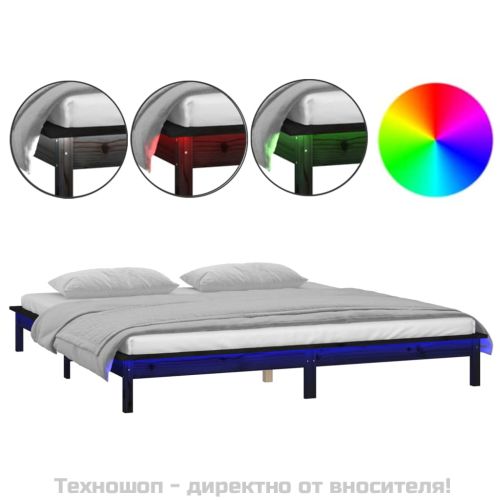LED рамка за легло черна 120x190 см Small Double масивно дърво