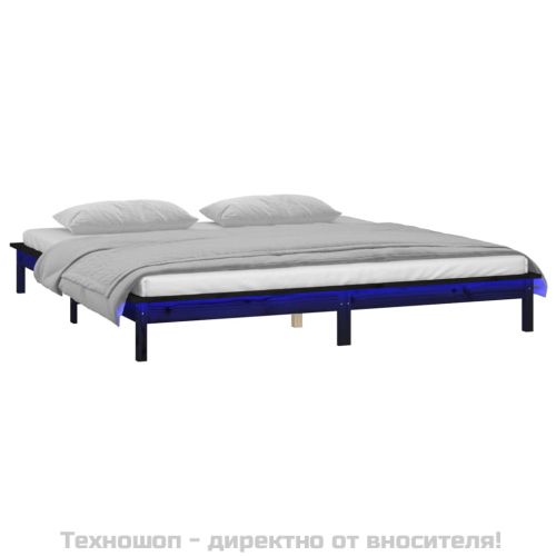 LED рамка за легло черна 120x190 см Small Double масивно дърво