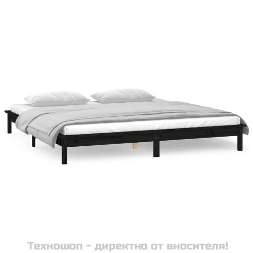 LED рамка за легло черна 120x190 см Small Double масивно дърво