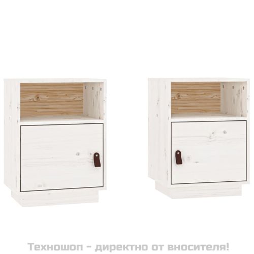 Нощни шкафчета, 2 бр, бели, 40x34x55 см, борово дърво масив
