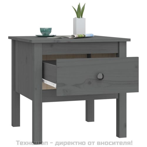 Странична масичка, сива, 50x50x49 см, борово дърво масив