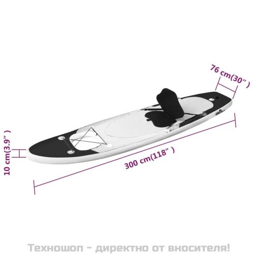 Комплект надуваем стендъп падълборд, черен, 300x76x10 см