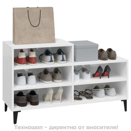 Шкаф за обувки, бял гланц, 102x36x60 см, инженерно дърво